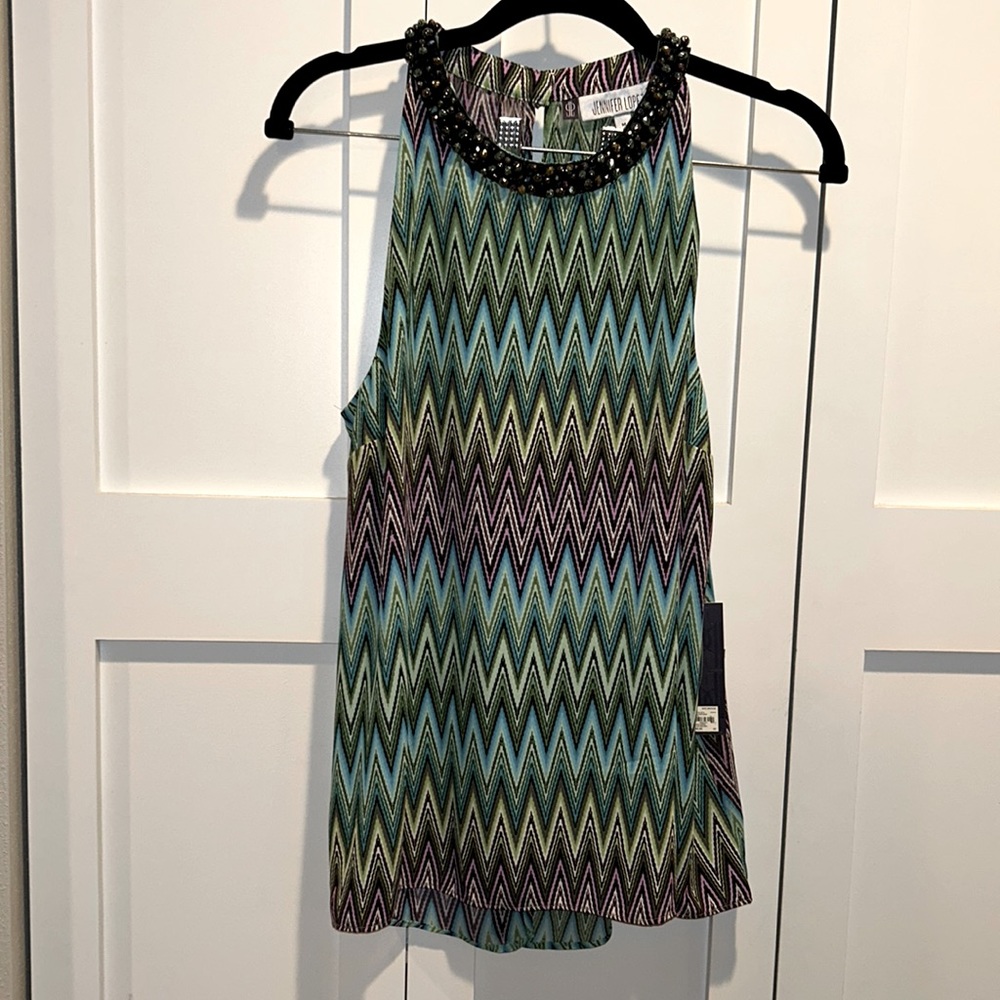 NWT Jennifer Lopez sz M sleeveless blouse colors green, blue, purple.